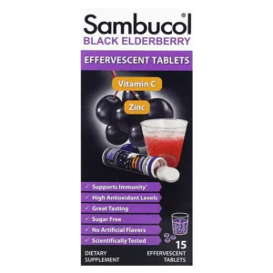 Viên sủi hỗ trợ hệ thống miễn dịch Black Elderberry Effervescent Vitamin C + Zinc lọ Sambucol (15 viên)