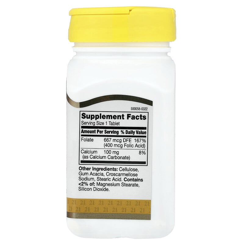 21st Century Folic Acid 400 mcg, 250 Easy to Swallow Tablets