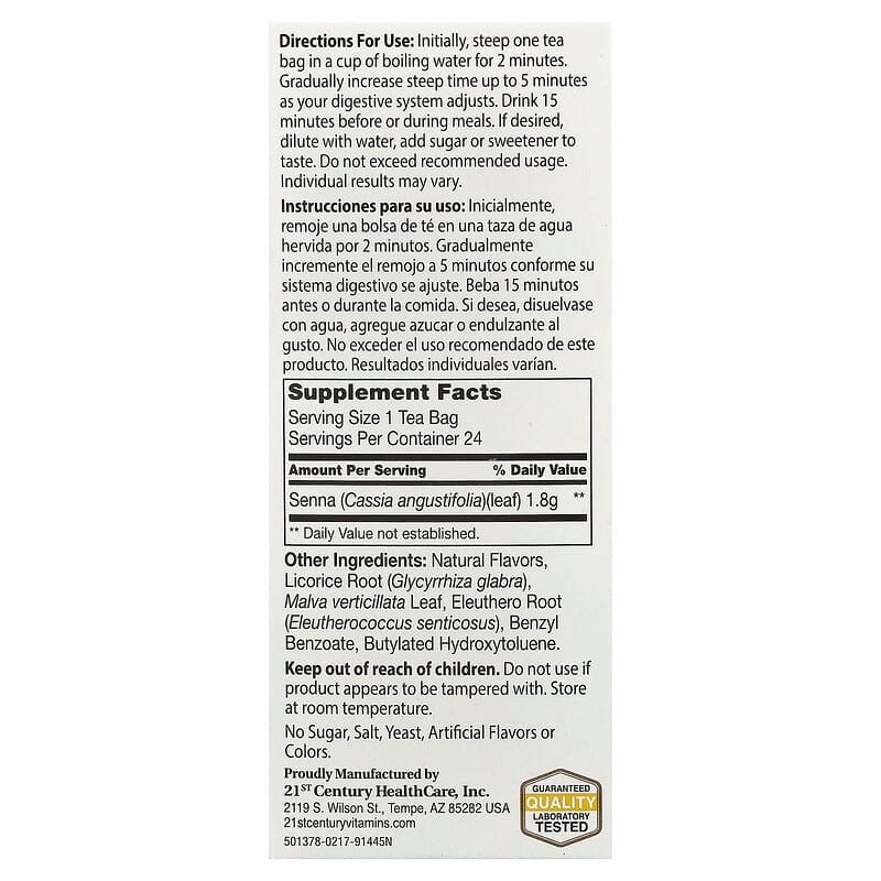 21st Century, Herbal Slimming Tea, Honey Lemon, Caffeine Free, 24 Tea Bags, 1.7 oz (48 g)