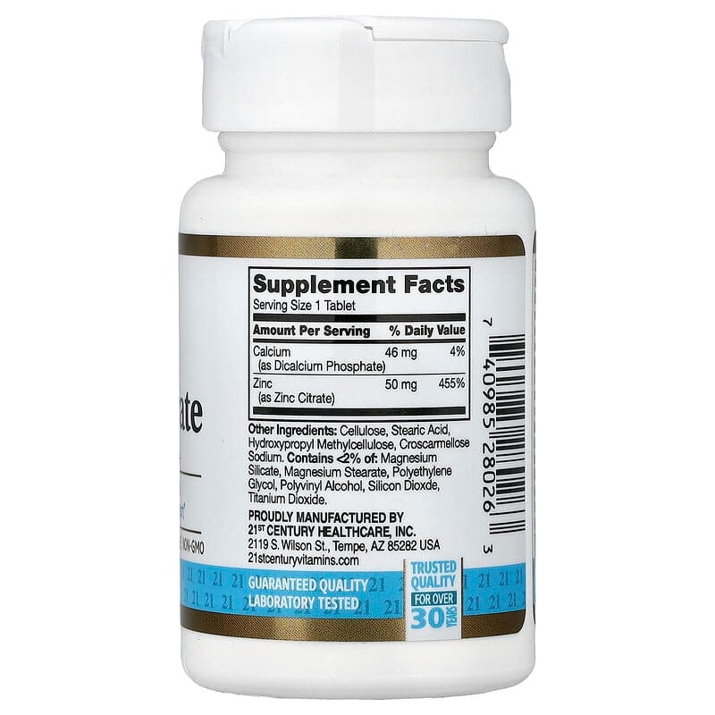 21st Century Zinc Citrate 50 mg 60 Tablets