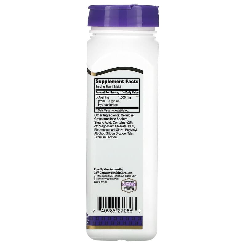 Đánh giá chi tiết L-Arginine 1000 mg của 21st Century 2 21st Century L-Arginine 1,000 mg 100 Tablets