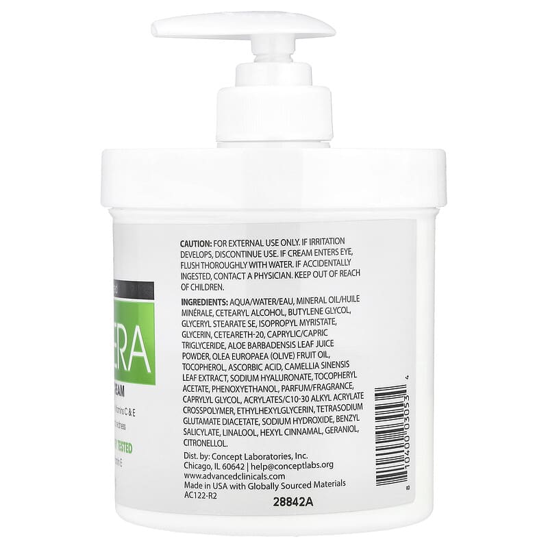 Advanced Clinicals Aloe Vera Soothe & Recover Cream, 16 oz (454 g)