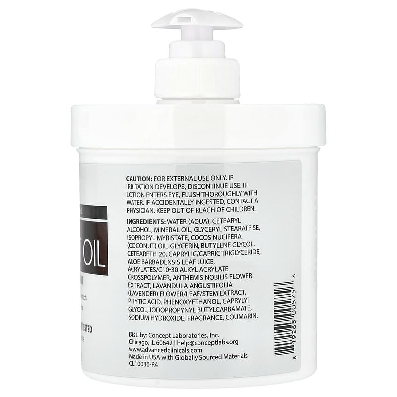 Advanced Clinicals Coconut Oil Moisturizing Cream 16 oz (454 g)