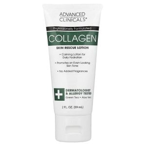 Advanced Clinicals Collagen Skin Rescue Lotion, Fragrance Free, 2 fl oz (59 ml)