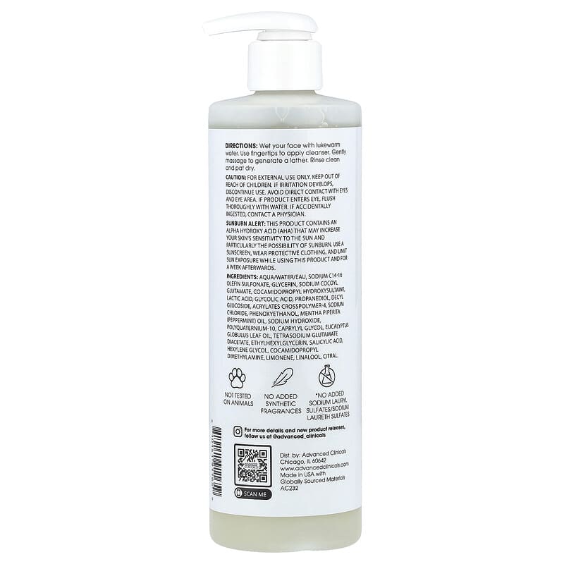 Advanced Clinicals Glycolic Acid Lactic Acid Cleanser 11.75 fl oz (347 ml)
