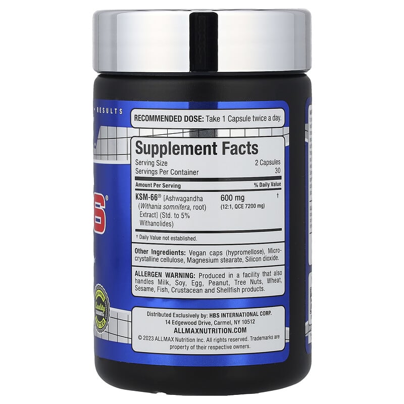 Allmax Essentials Ashwagandha KSM-66, 60 Capsules, 300 mg per Capsule