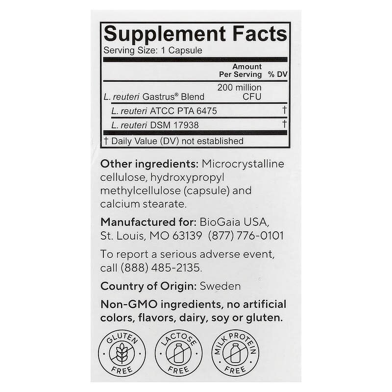 Đánh giá chi tiết Biogaia Gastrus Probiotic Capsules cho hệ tiêu hóa 2 Biogaia Gastrus Probiotic Capsules, 60 Pure Action Capsules