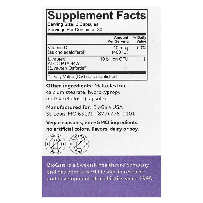 Biogaia Osfortis with Vitamin D, 60 Probiotic Capsules