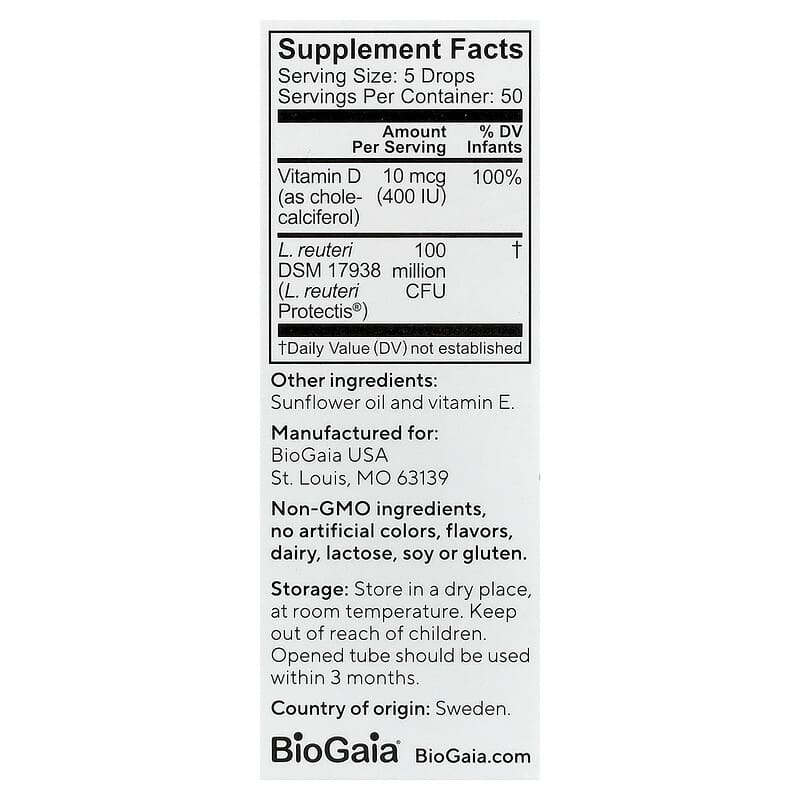 Biogaia Protectis Baby Probiotic Drops with Vitamin D, 0.34 fl oz (10 ml)