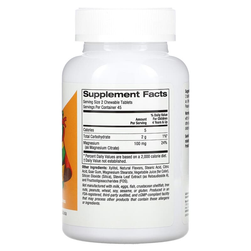 California Gold Nutrition Chewable Magnesium for Children, Cherry, 90 Vegetarian Tablets, 50 mg per Tablet