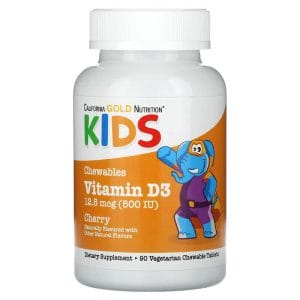 Chewable Vitamin D3 for Children, Natural Cherry, 12.5 mcg (500 IU), 90 Vegetarian Tablets của California Gold Nutrition