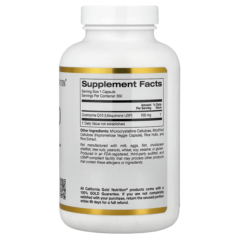 California Gold Nutrition CoQ10 USP Grade Ubiquinone 100 mg 360 Veggie Capsules