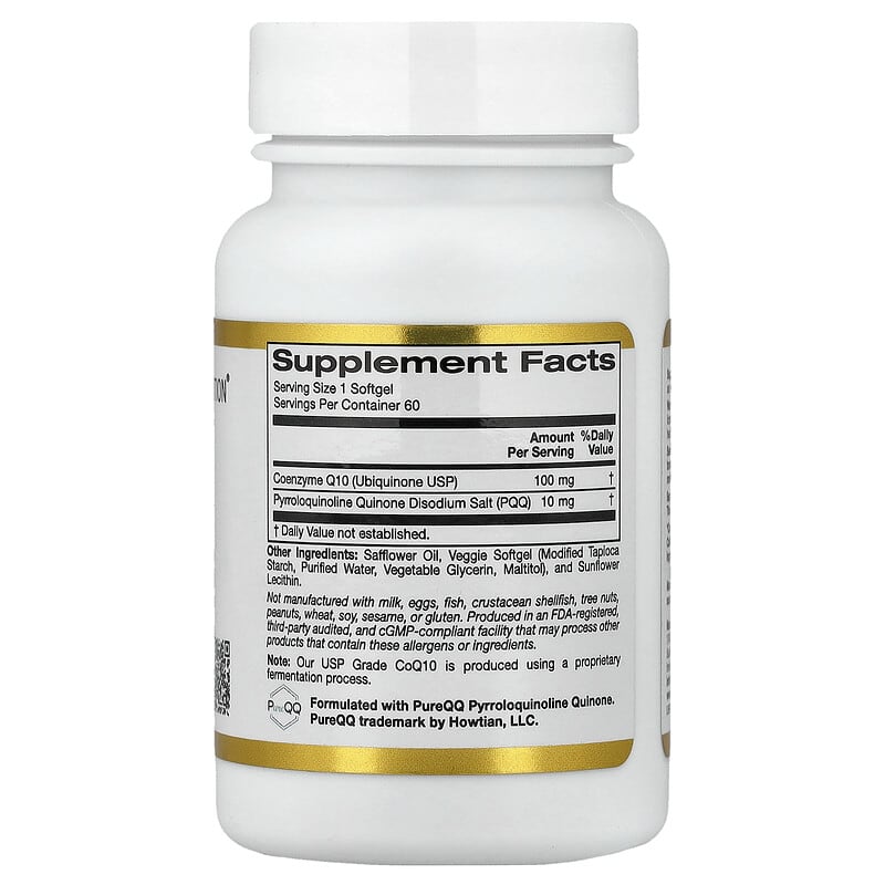California Gold Nutrition CoQ10 with PQQ Ubiquinone USP Tapioca Veggie Softgel with Sunflower Lecithin 100 mg, 60 Veggie Softgel