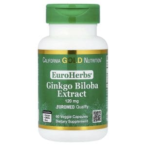 Ginkgo Biloba Extract, Euromed Quality, 120 mg, 60 Veggie Capsules của California Gold Nutrition, EuroHerbs