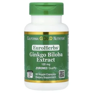 Ginkgo Biloba Extract, Euromed Quality, 120 mg, 60 Veggie Capsules của California Gold Nutrition, EuroHerbs