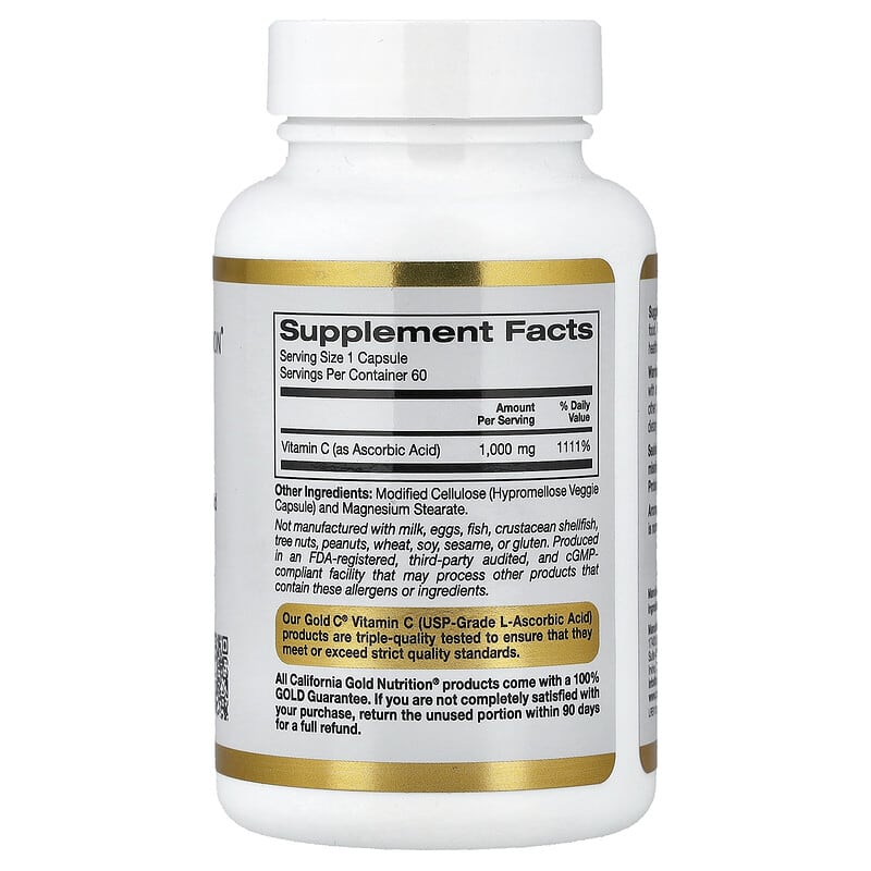 California Gold Nutrition Gold C USP Grade Vitamin C 1,000 mg, 60 Veggie Capsules