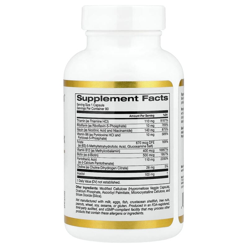 California Gold Nutrition High Potency Vitamin B Complex with Methyl Folate & Methyl B12, 90 Veggie Capsules