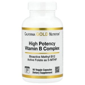 California Gold Nutrition High Potency Vitamin B Complex with Methyl Folate & Methyl B12, 90 Veggie Capsules