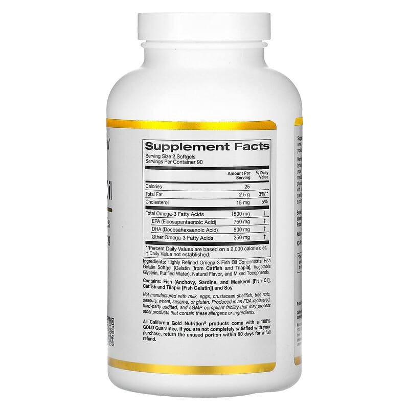 California Gold Nutrition Norwegian Omega-3 Fish Oil with EPA & DHA, Natural Lemon, 180 Softgels