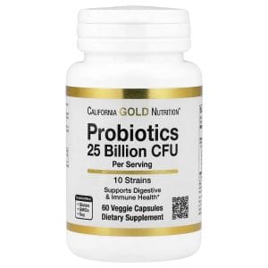 California Gold Nutrition Probiotics with Lactobacillus Acidophilus, Bifidobacterium Lactis, Lactobacillus Plantarum and Lactobacillus Casei, 10 Strain Blend, 25 Billion CFU, 60 Veggie Capsules