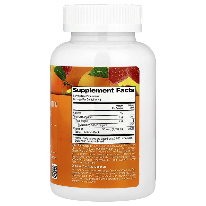 California Gold Nutrition Vitamin D3 Gummies, Lemon, Orange, Strawberry, 90 Gummies, 25 mcg (1,000 IU) Per Gummy