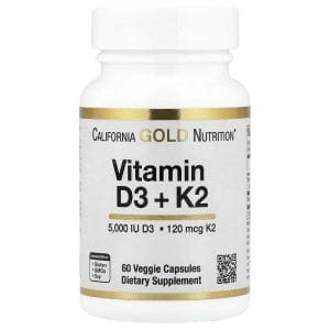 Vitamin D3 + K2 as MK-7, 60 Veggie Capsules của California Gold Nutrition