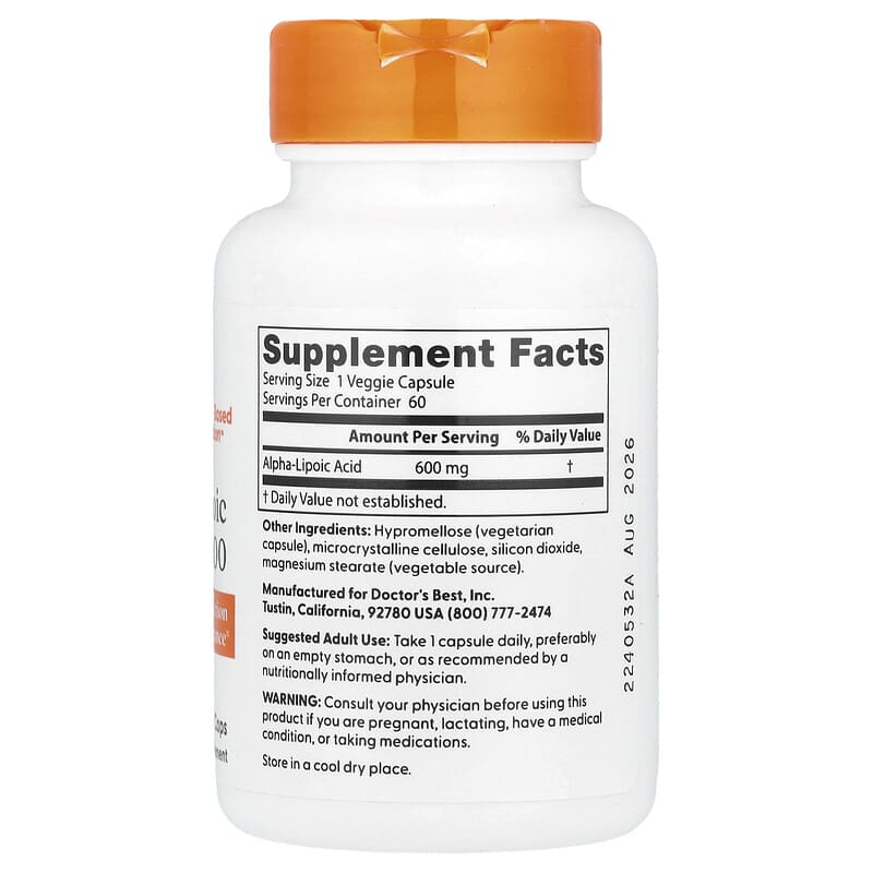Doctor's Best Alpha Lipoic Acid 600, 600 mg, 60 Veggie Caps