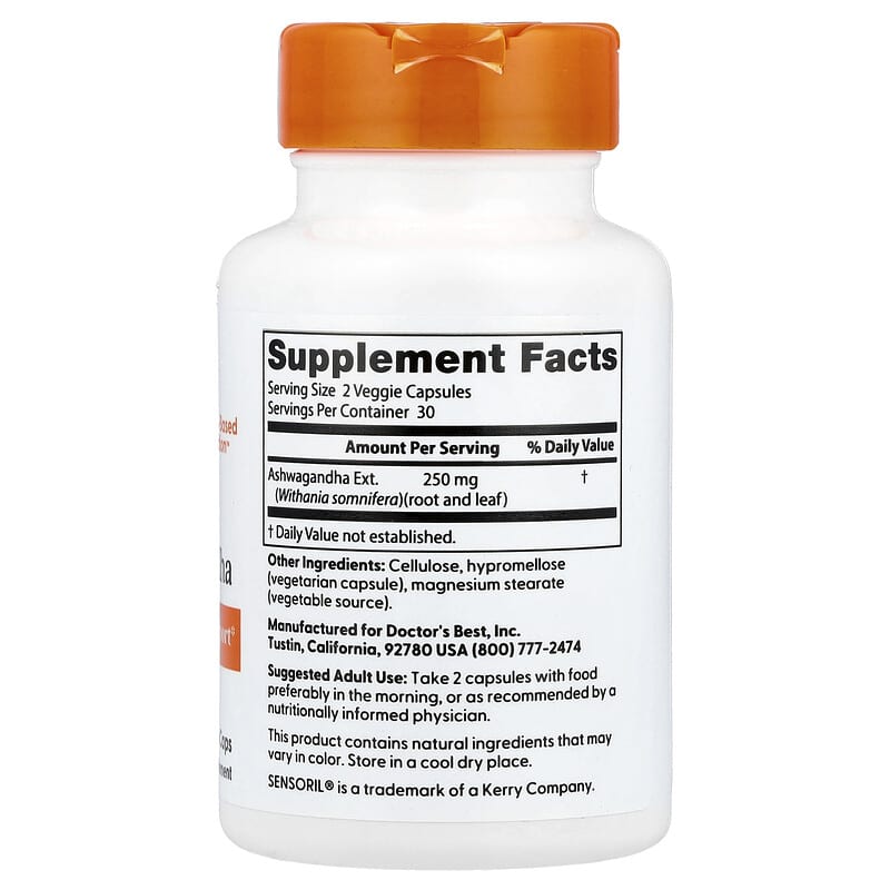 Doctor's Best Ashwagandha, 60 Veggie Caps, 125 mg per Capsule