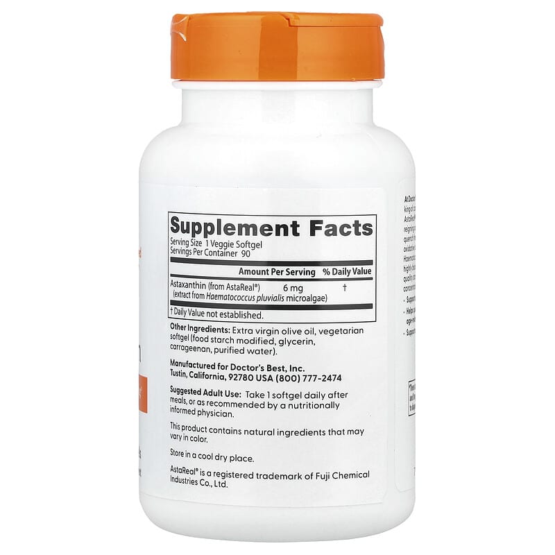 Doctor's Best, Astaxanthin, 6 mg, 90 Veggie Softgels