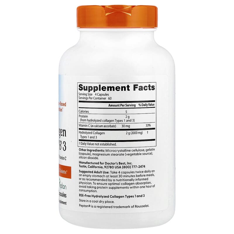 Doctor's Best Collagen Types 1 & 3 + Vitamin C, 240 Capsules