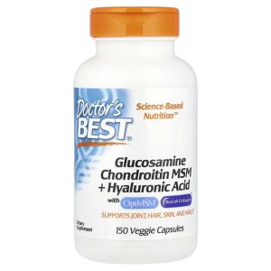Doctor's Best Glucosamine Chondroitin MSM Hyaluronic Acid with OptiMSM Biocell Collagen, 150 Veggie Caps