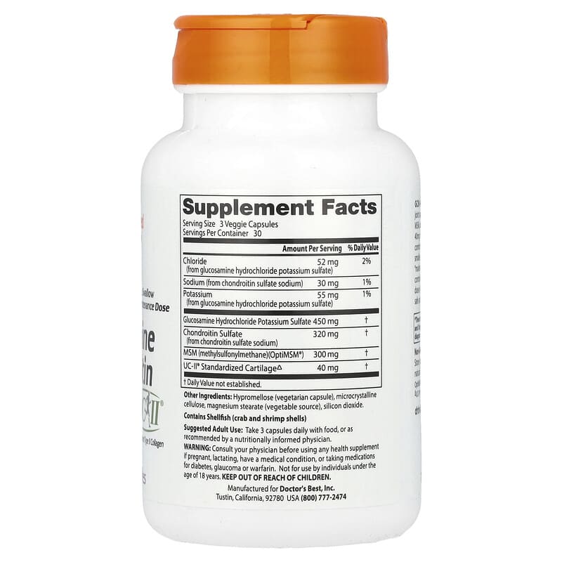 Doctor's Best Glucosamine Chondroitin MSM UCII 90 Veggie Capsule
