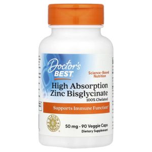 Doctor's Best High Absorption Zinc Bisglycinate 50 mg, 90 Veggie Caps
