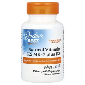 Natural Vitamin K2 MK-7 plus D3 180 mcg, 60 Veggie Caps của Doctor's Best