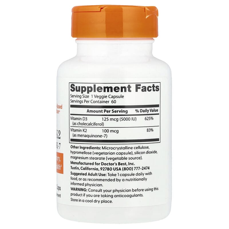 Doctor's Best Vitamin D3 + K2 (MK-7) 60 Veggie Caps