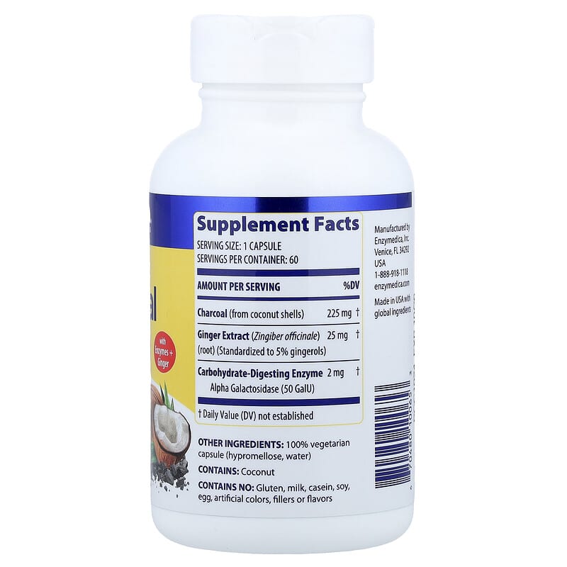 Enzymedica Activated Charcoal, 60 Capsules