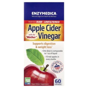 Enzymedica Apple Cider Vinegar with The Mother, 60 Capsules, 355 mg per Capsule