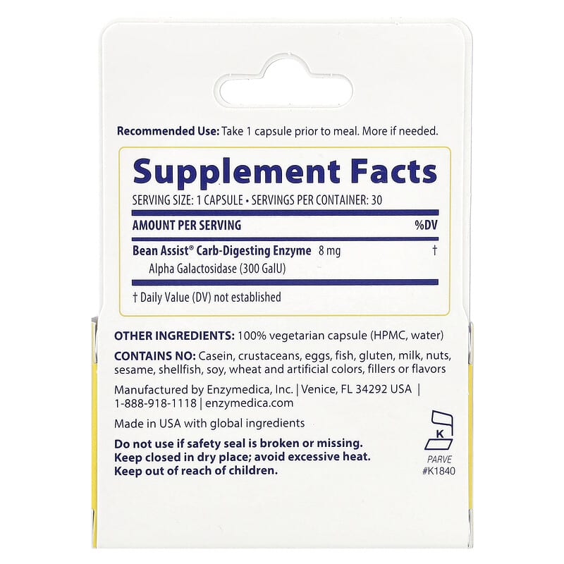 Enzymedica, BeanAssist, 30 Capsules