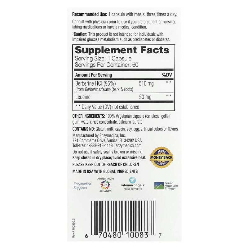 Đánh giá chi tiết Berberine-60 của Enzymedica: Công dụng và hiệu quả 2 Enzymedica, Berberine-60, Targeted Delivery Capsules