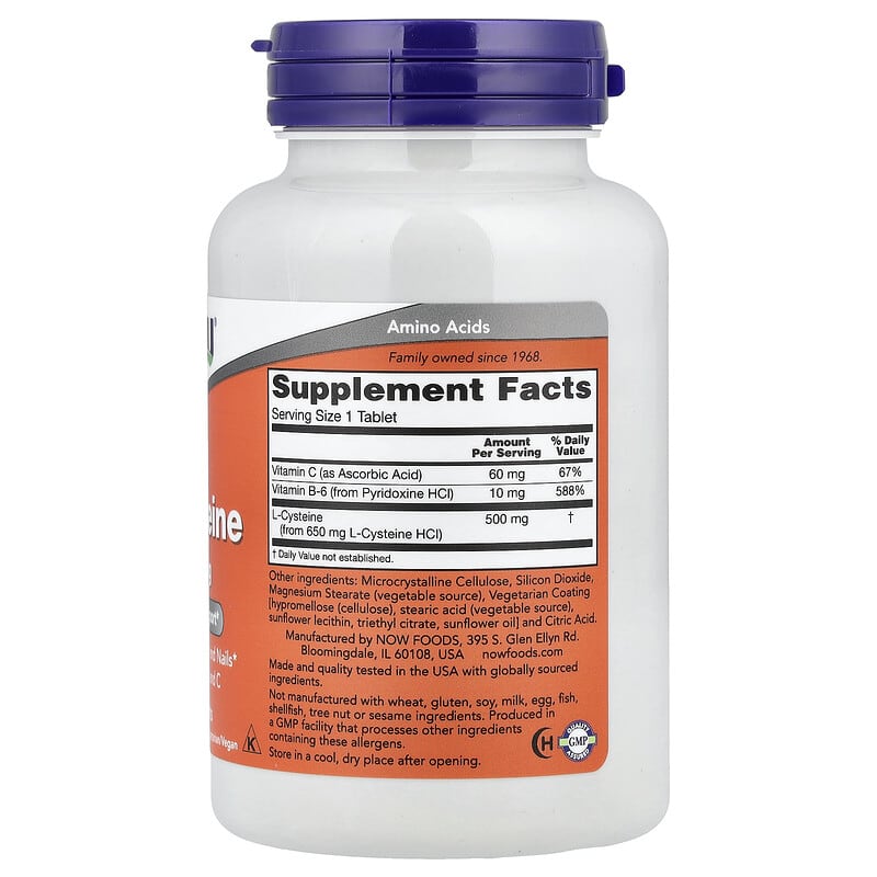 NOW Foods L-Cysteine 500 mg, 100 Tablets