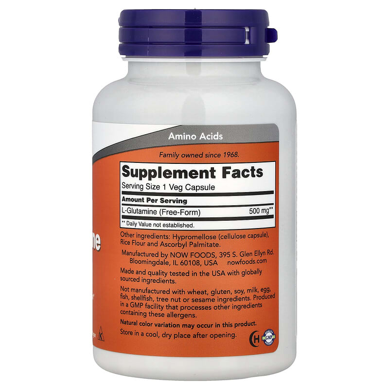 NOW Foods L-Glutamine 500 mg, 120 Veg Capsules