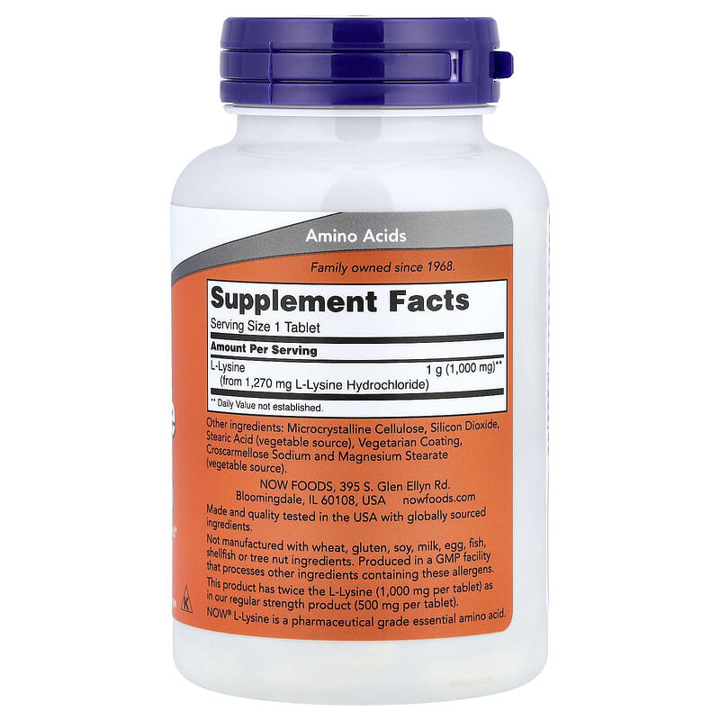 NOW Foods L-Lysine 1,000 mg 100 Tablets