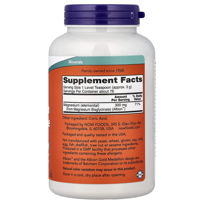 NOW Foods Magnesium Bisglycinate Powder 8 oz (227 g)