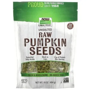 Real Food Raw Pumpkin Seeds Unsalted 16 oz (454 g) của NOW Foods