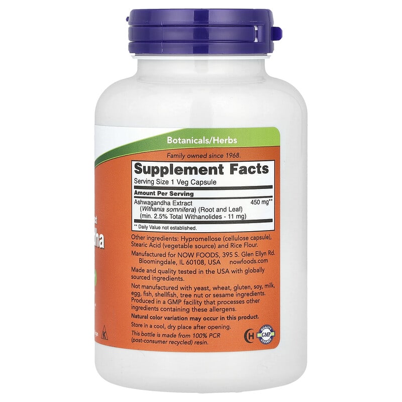 NOW Foods Standardized Extract Ashwagandha 450 mg, 180 Veg Capsules