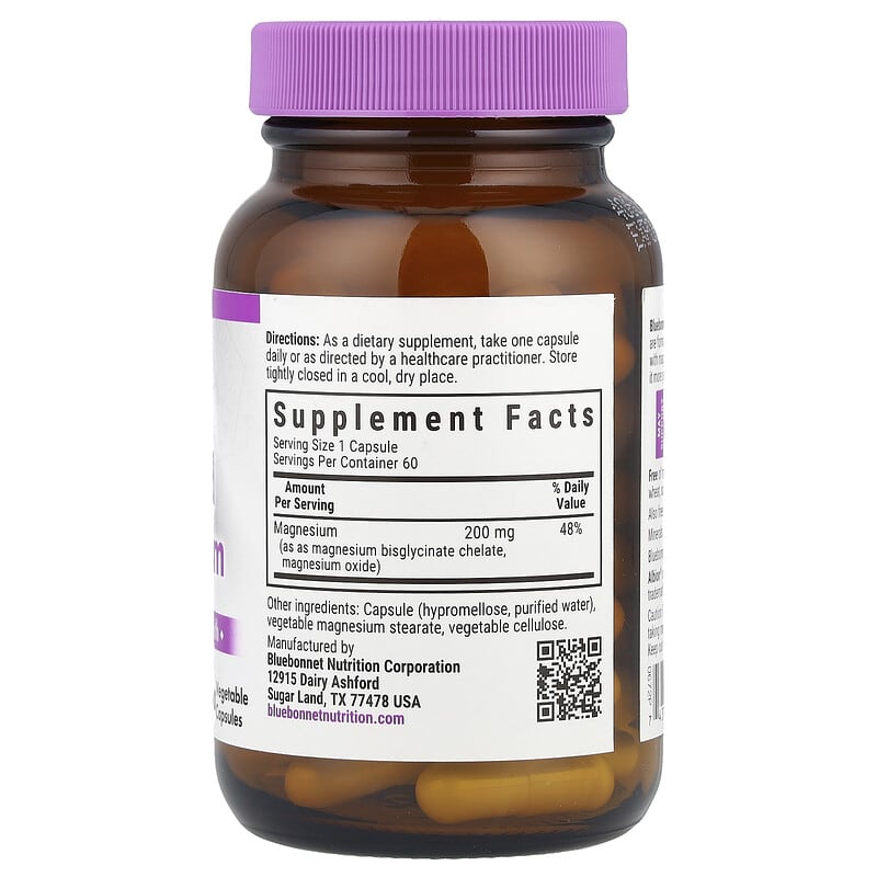 Bluebonnet Nutrition Buffered Chelated Magnesium 60 Vegetable Capsules 200 mg per Capsule
