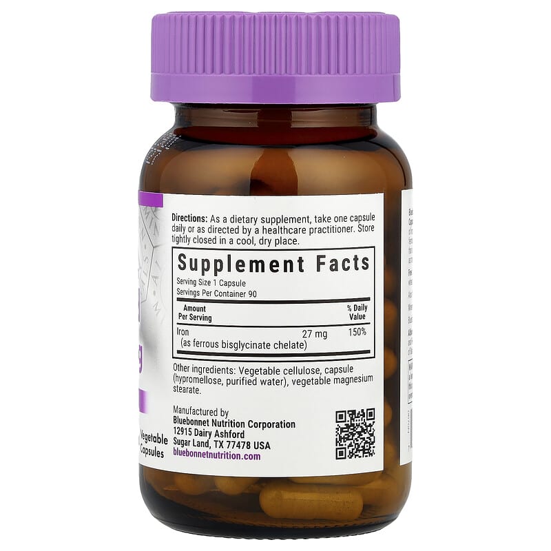 Bluebonnet Nutrition Chelated Iron Extra Strength 27 mg, 90 Vegetable Capsules