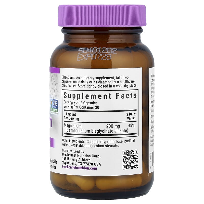 Bluebonnet Nutrition Chelated Magnesium 60 Vegetable Capsules 100 mg per Capsule