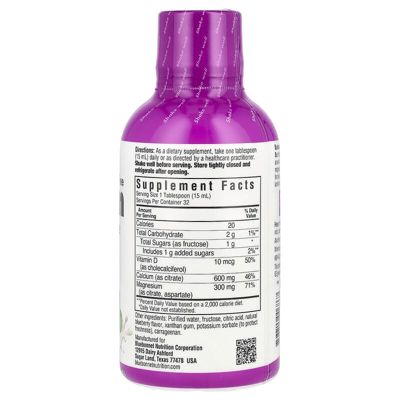 Bluebonnet Nutrition Liquid Calcium Magnesium Citrate Vitamin D3 Blueberry 16 fl oz (473 ml)