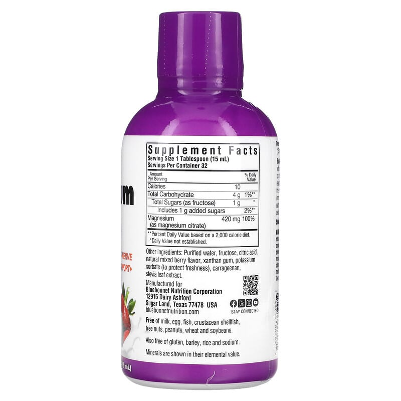 Bluebonnet Nutrition Liquid Magnesium Citrate Mixed Berry 16 fl oz (473 ml)